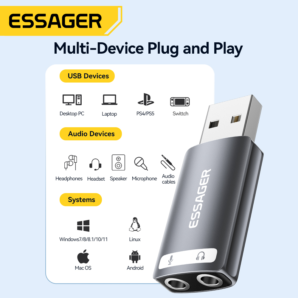Essager USB Sound Card Externa - Usb Sound Card External recension och pris